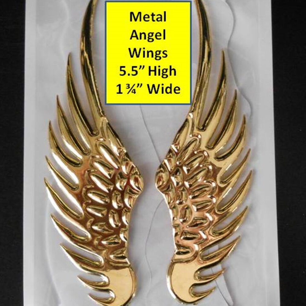Brand New Pair of Gold Metal Angel Wing Emblems For Your Project